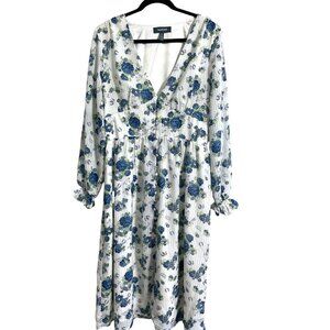 *MODCLOTH Howdy Petal Partner Button-up Floral Midi Dress Blue size XL